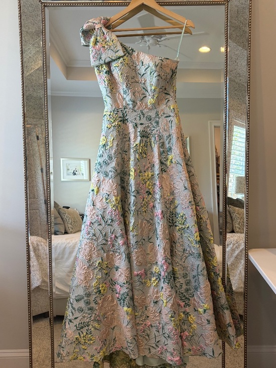 Mac Duggal Dresses & Skirts - Mac Duggal One Shoulder Brocade Gown With Bow Detai
